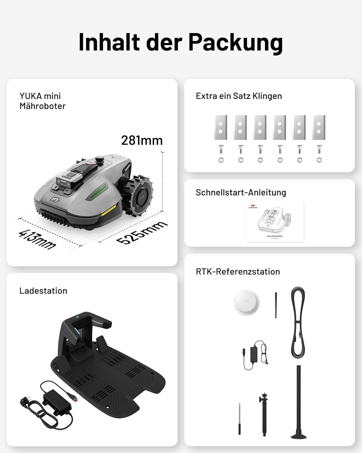 MAMMOTION YUKA Mini 500 Mähroboter ohne Begrenzungskabel,Empf. 500 m², NetRTK+Vision Rasenmäher Roboter, KI Smarte Hindernisvermeidung Rasenroboter, App-Steuerung mit 4G-Modul, 50% Steigung