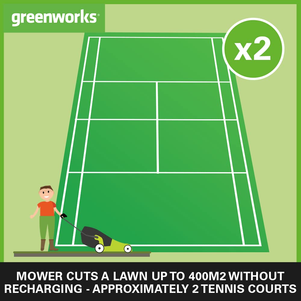 Greenworks 40V Kabelloser Akku Rasenmäher für Flächen bis zu 400 m², 35 cm Schnittbreite G40LM35K2X, 40-Liter-Sack PLUS zwei 40 V 2Ah-Akkus und Ladegerät, 3 Jahre Garantie