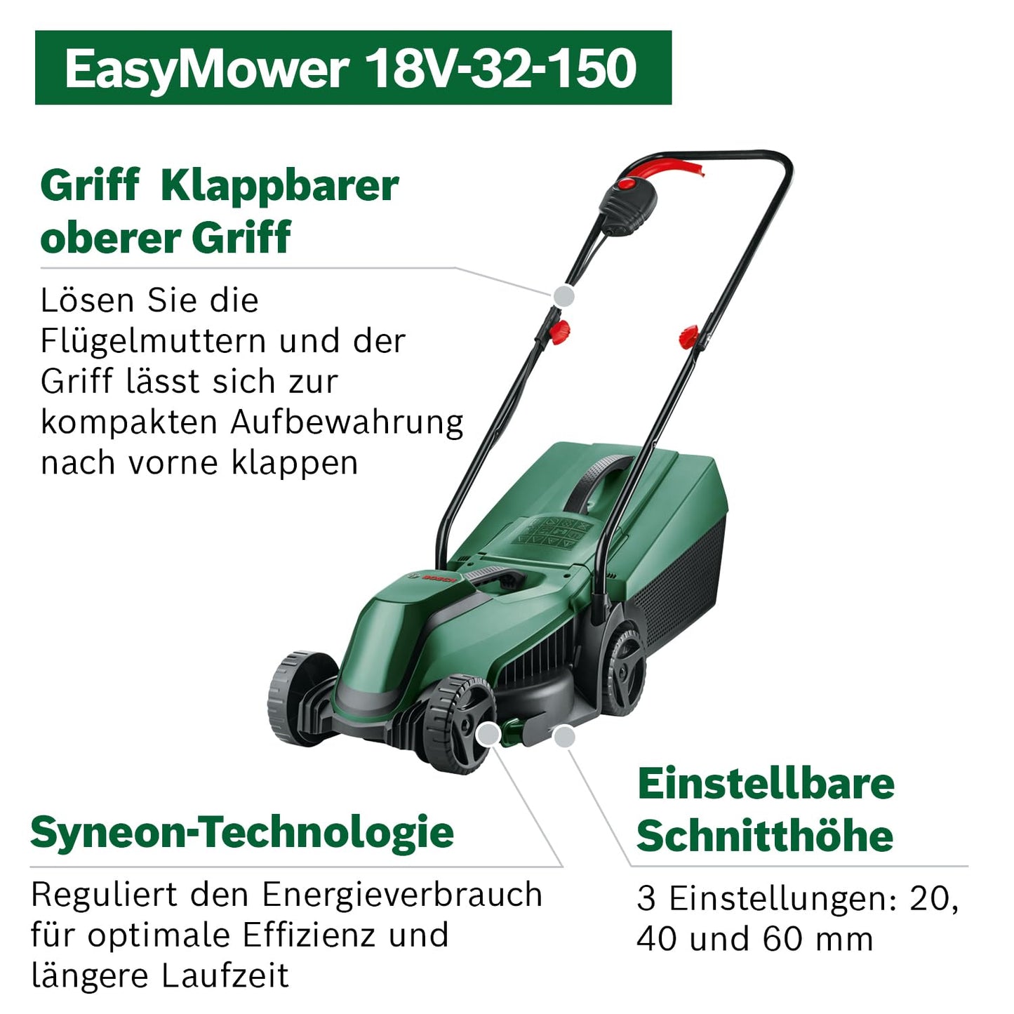 Bosch CityMower 18V-32-300 Cordless Lawnmower (18 Volt, 1 x 4.0 Ah Battery, Cutting Width: 32 cm, Lawns up to 300 m², in Box)