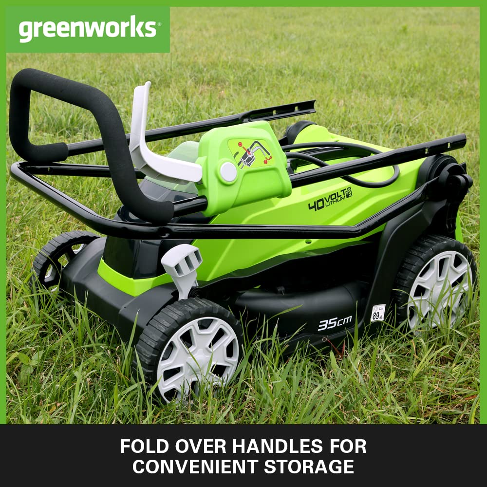 Greenworks 40V Kabelloser Akku Rasenmäher für Flächen bis zu 400 m², 35 cm Schnittbreite G40LM35K2X, 40-Liter-Sack PLUS zwei 40 V 2Ah-Akkus und Ladegerät, 3 Jahre Garantie