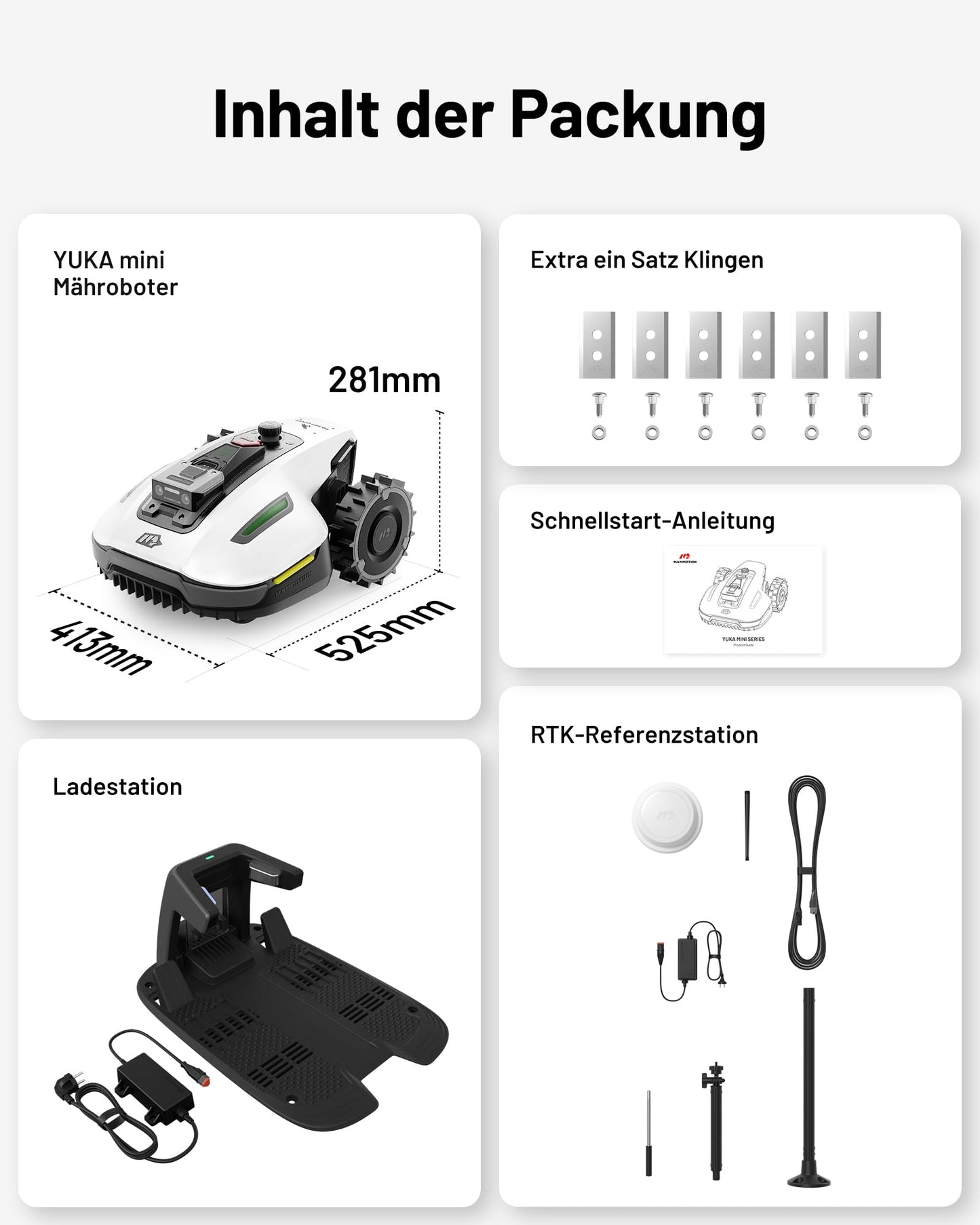 MAMMOTION YUKA Mini 500 Mähroboter ohne Begrenzungskabel,Empf. 500 m², NetRTK+Vision Rasenmäher Roboter, KI Smarte Hindernisvermeidung Rasenroboter, App-Steuerung mit 4G-Modul, 50% Steigung