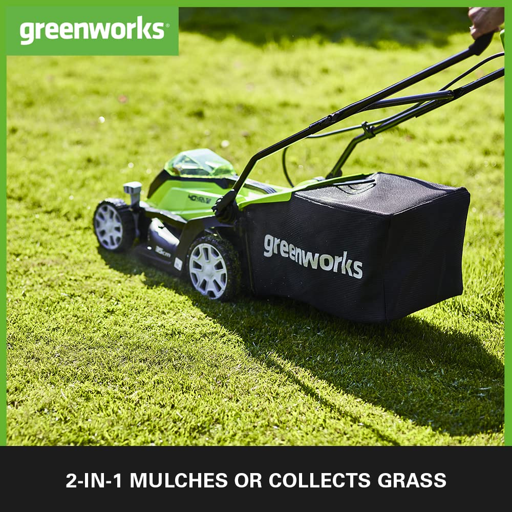 Greenworks 40V Kabelloser Akku Rasenmäher für Flächen bis zu 400 m², 35 cm Schnittbreite G40LM35K2X, 40-Liter-Sack PLUS zwei 40 V 2Ah-Akkus und Ladegerät, 3 Jahre Garantie