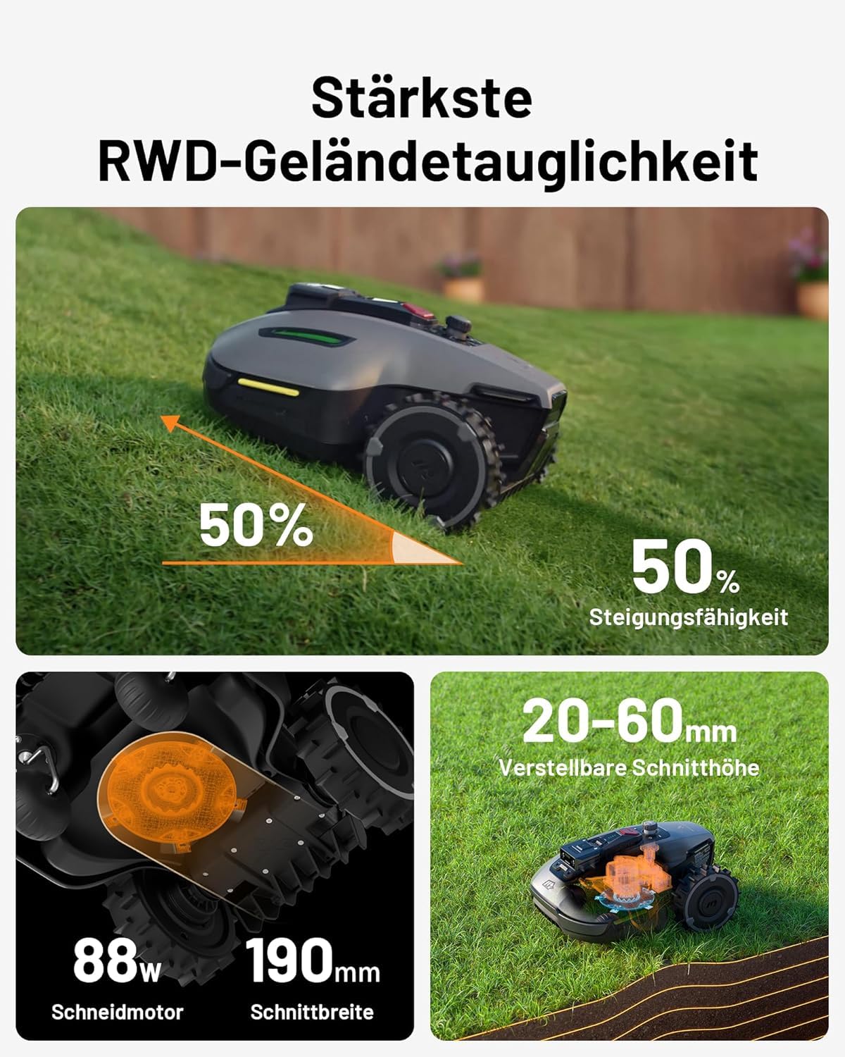 MAMMOTION YUKA Mini 500 Mähroboter ohne Begrenzungskabel,Empf. 500 m², NetRTK+Vision Rasenmäher Roboter, KI Smarte Hindernisvermeidung Rasenroboter, App-Steuerung mit 4G-Modul, 50% Steigung