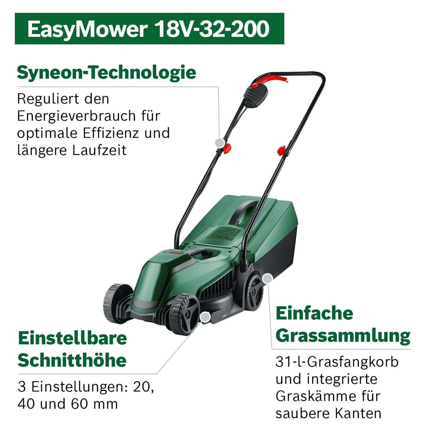 Bosch CityMower 18V-32-300 Cordless Lawnmower (18 Volt, 1 x 4.0 Ah Battery, Cutting Width: 32 cm, Lawns up to 300 m², in Box)