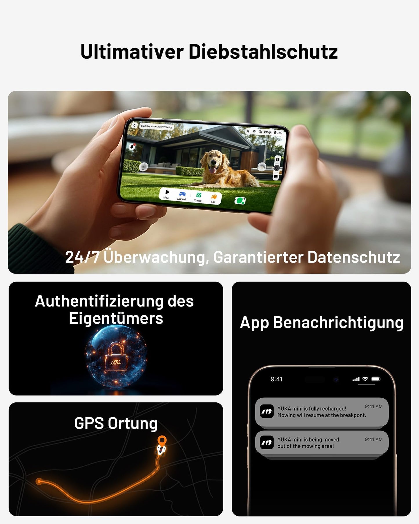 MAMMOTION YUKA Mini 500 Mähroboter ohne Begrenzungskabel,Empf. 500 m², NetRTK+Vision Rasenmäher Roboter, KI Smarte Hindernisvermeidung Rasenroboter, App-Steuerung mit 4G-Modul, 50% Steigung