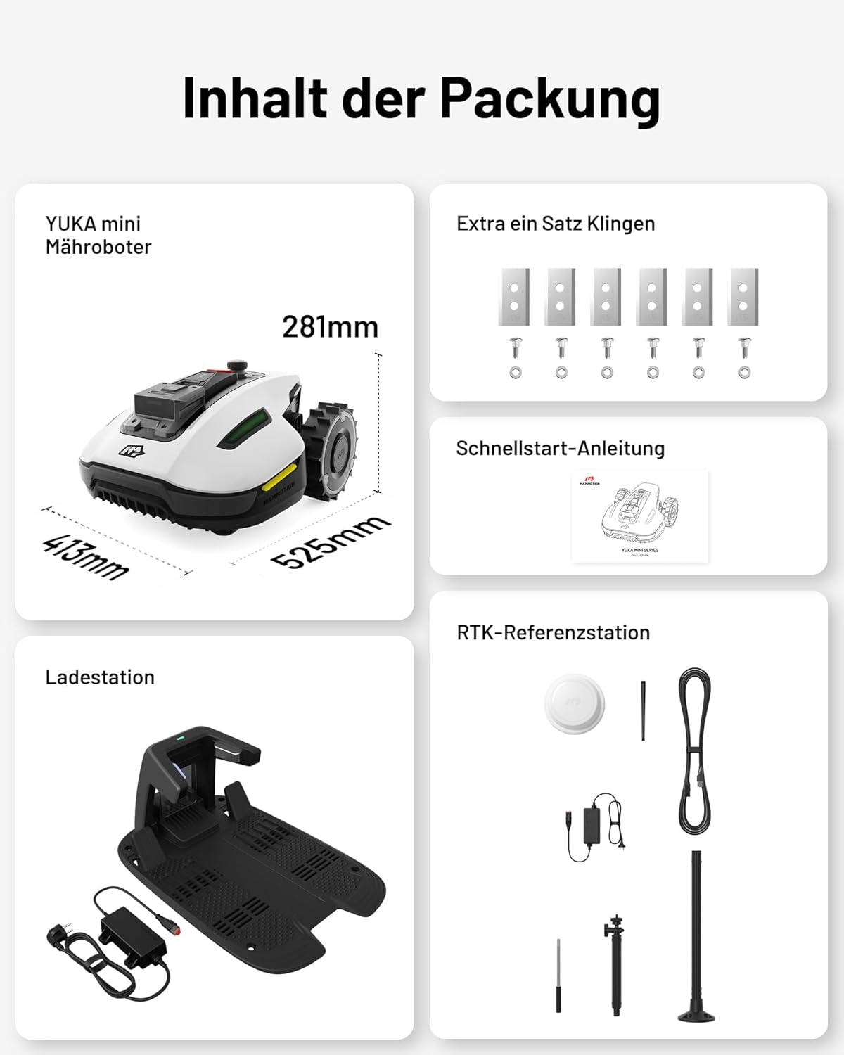 MAMMOTION YUKA Mini 500 Mähroboter ohne Begrenzungskabel, NetRTK+Vision, Keine RTK-Antenne erforderlich, Auto-Kartierung, Empf. 500m²,mit 4G-Modul, 50% Steigung