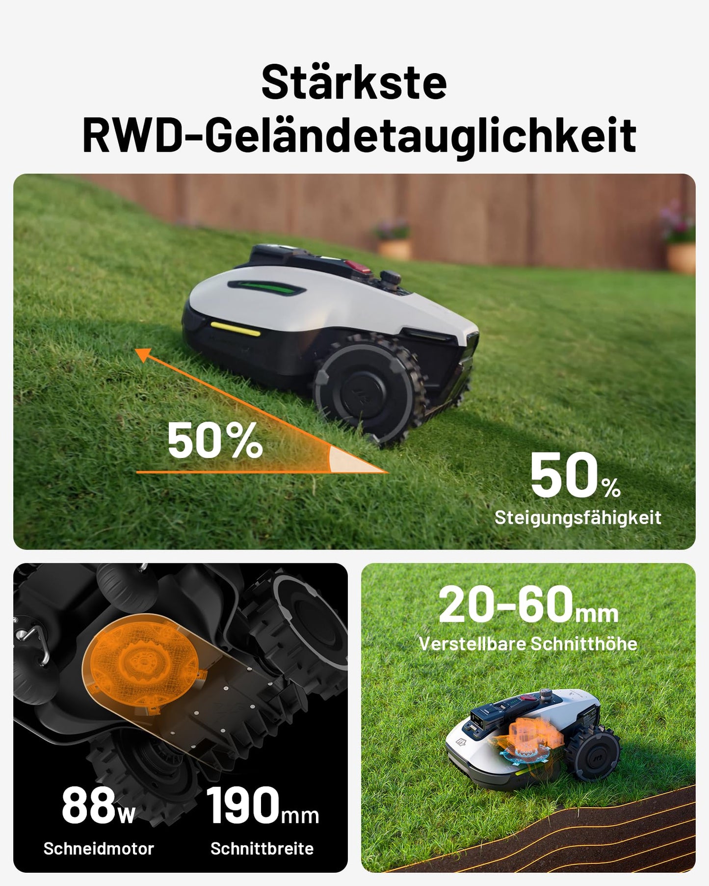MAMMOTION YUKA Mini 500 Mähroboter ohne Begrenzungskabel,Empf. 500 m², NetRTK+Vision Rasenmäher Roboter, KI Smarte Hindernisvermeidung Rasenroboter, App-Steuerung mit 4G-Modul, 50% Steigung