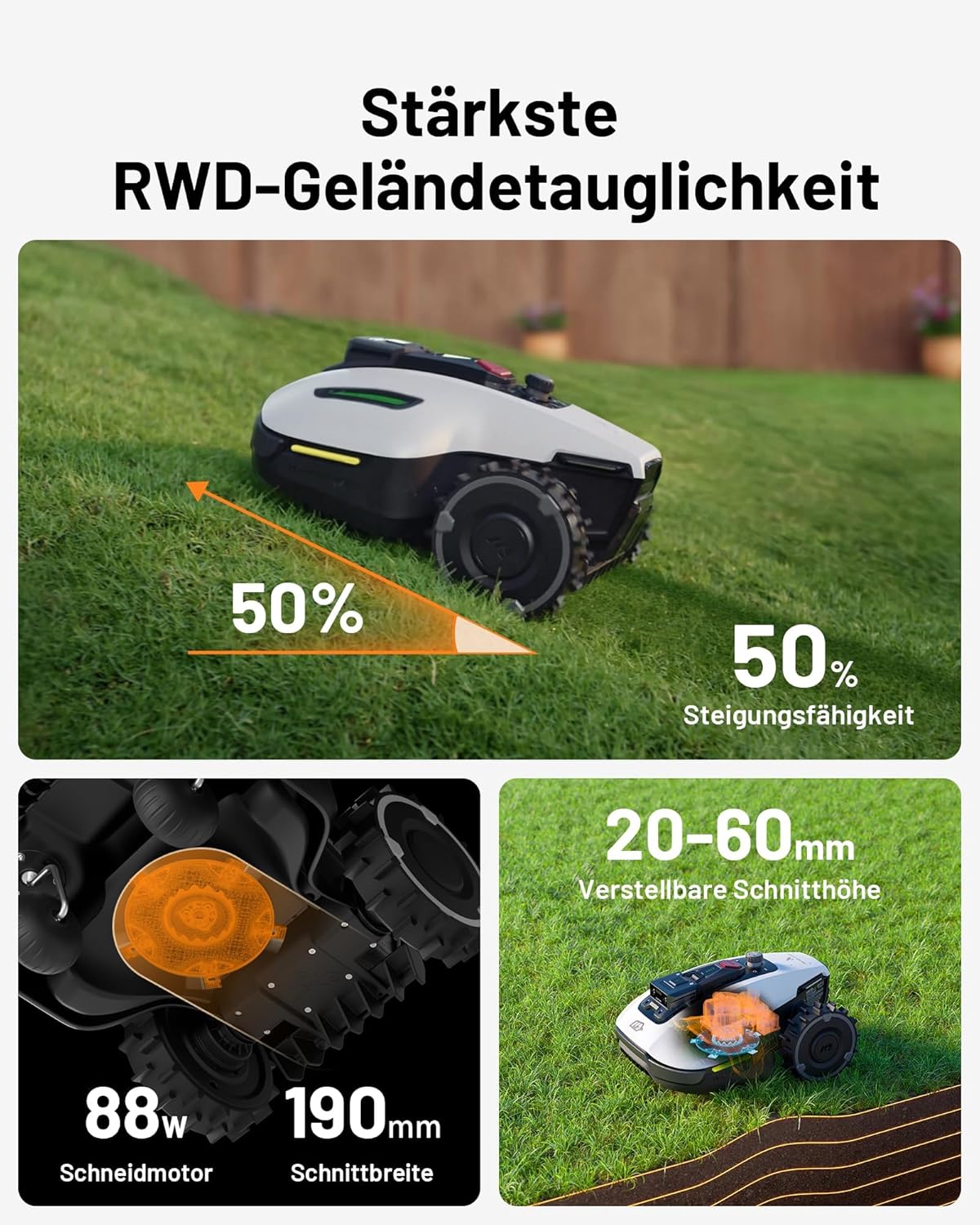 MAMMOTION YUKA Mini 500 Mähroboter ohne Begrenzungskabel, NetRTK+Vision, Keine RTK-Antenne erforderlich, Auto-Kartierung, Empf. 500m²,mit 4G-Modul, 50% Steigung