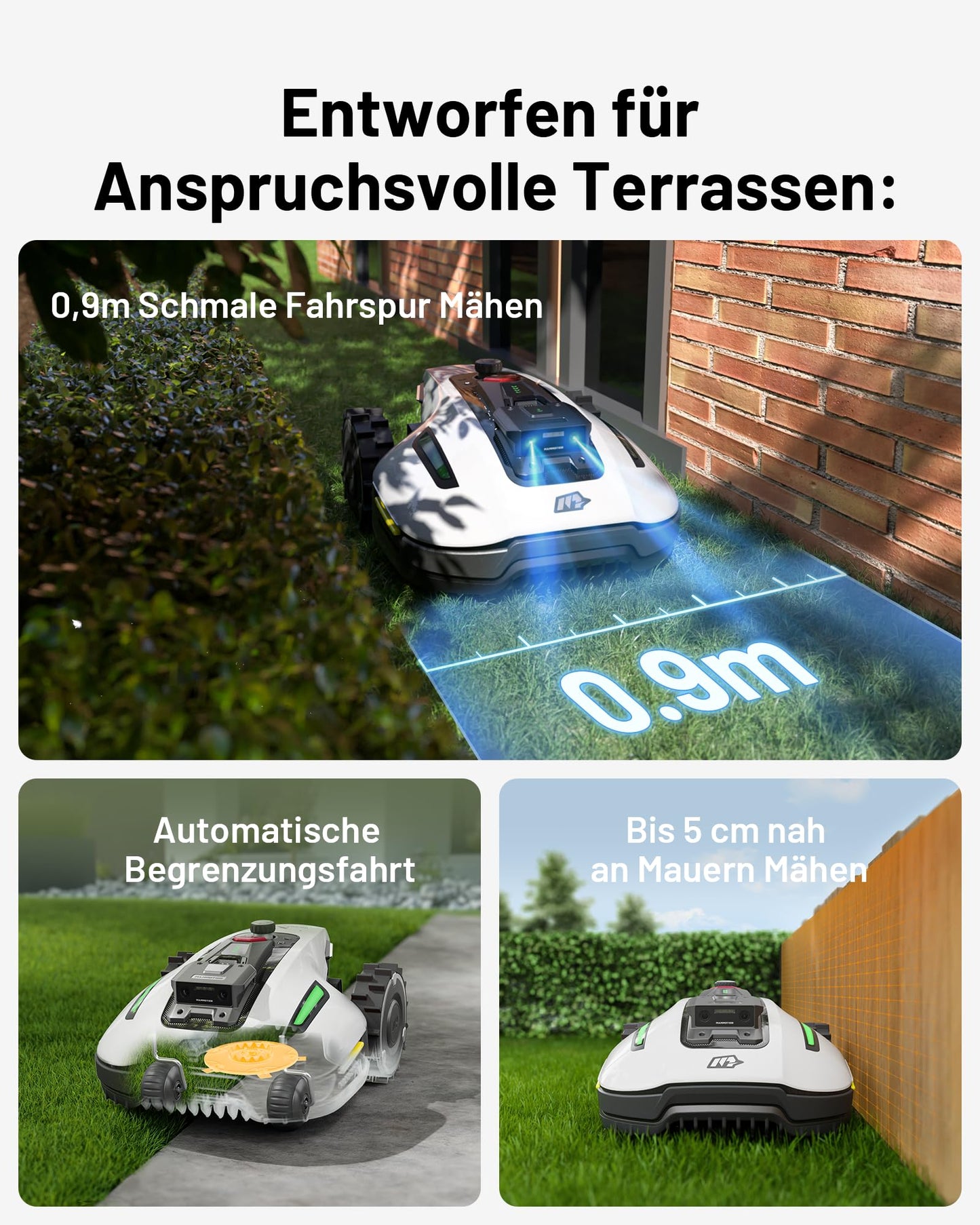 MAMMOTION YUKA Mini 500 Mähroboter ohne Begrenzungskabel,Empf. 500 m², NetRTK+Vision Rasenmäher Roboter, KI Smarte Hindernisvermeidung Rasenroboter, App-Steuerung mit 4G-Modul, 50% Steigung