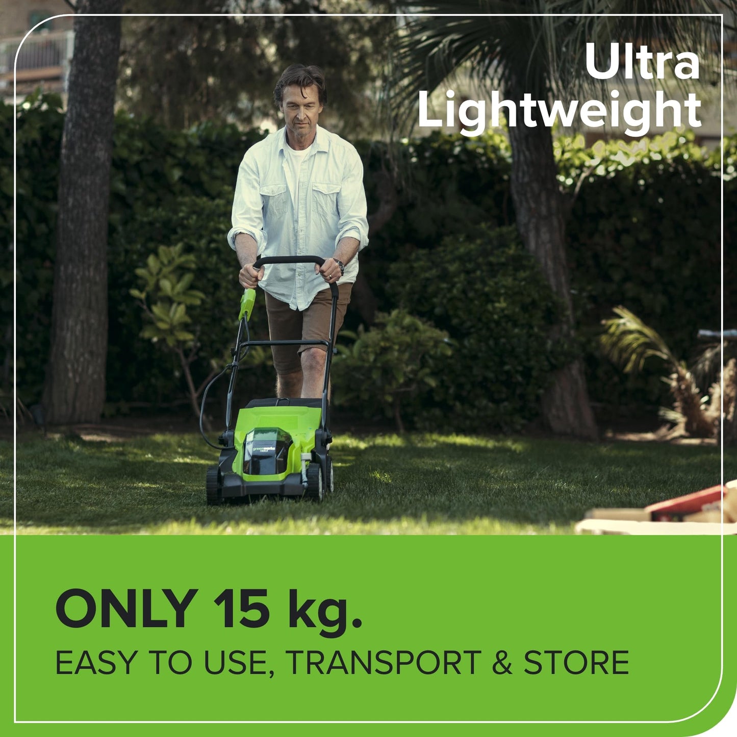 Greenworks 40V Kabelloser Akku Rasenmäher für Flächen bis zu 400 m², 35 cm Schnittbreite G40LM35K2X, 40-Liter-Sack PLUS zwei 40 V 2Ah-Akkus und Ladegerät, 3 Jahre Garantie
