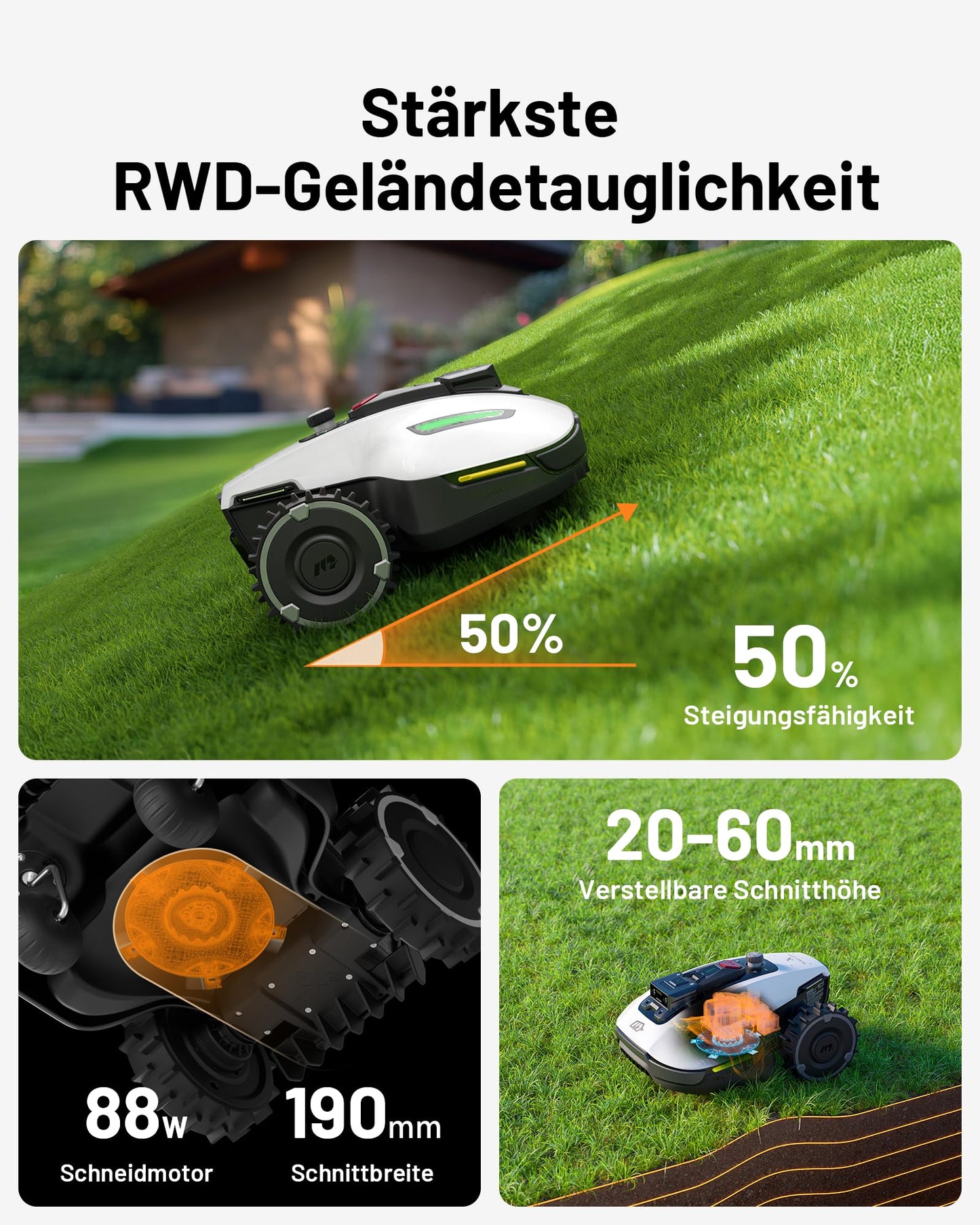 MAMMOTION YUKA Mini 500 Mähroboter ohne Begrenzungskabel,Empf. 500 m², NetRTK+Vision Rasenmäher Roboter, KI Smarte Hindernisvermeidung Rasenroboter, App-Steuerung mit 4G-Modul, 50% Steigung