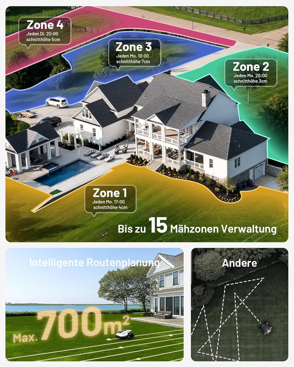 MAMMOTION YUKA Mini 500 Mähroboter ohne Begrenzungskabel, NetRTK+Vision, Keine RTK-Antenne erforderlich, Auto-Kartierung, Empf. 500m²,mit 4G-Modul, 50% Steigung