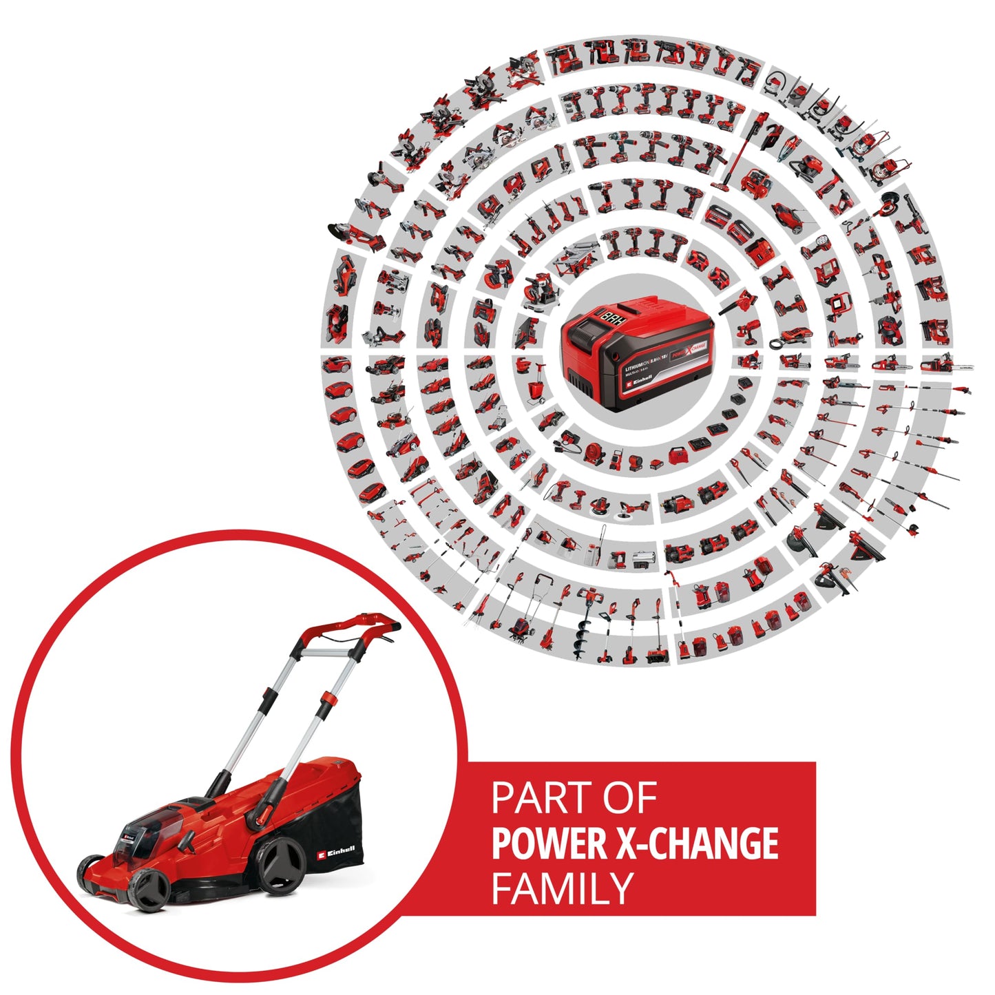 Einhell Akku-Rasenmäher GE-CM 43 Li M Kit Power X-Change (36V, 43 cm Schnittbreite, bis 600 m², Brushless, Mulch-Kit, 63L Fangkorb, 25-75 mm Schnitthöhe, inkl. 2x 4,0Ah + 2x Ladegerät)