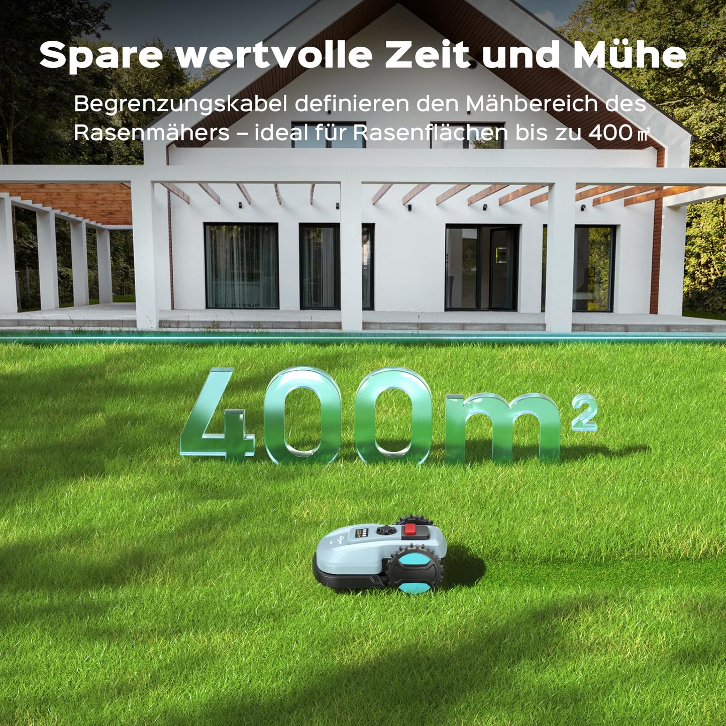 YARDCARE E400 Mähroboter mit App Steuerung,Max. bis zu 400m²,Automatisches Aufladen,Rasenmäher Roboter mit 20-60mm Schnitthöhe Rasenroboter,Weniger als 60 dB,RegenSensor