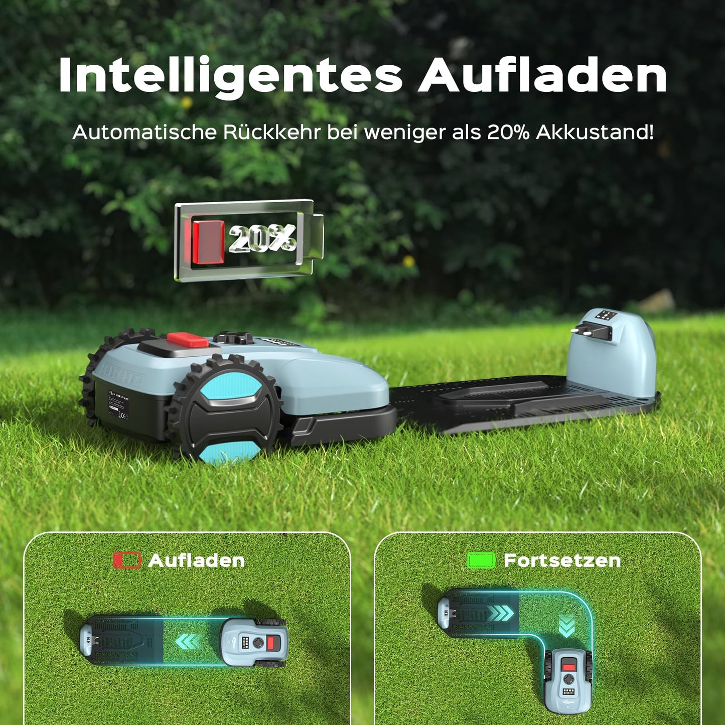 YARDCARE E400 Mähroboter mit App Steuerung,Max. bis zu 400m²,Automatisches Aufladen,Rasenmäher Roboter mit 20-60mm Schnitthöhe Rasenroboter,Weniger als 60 dB,RegenSensor