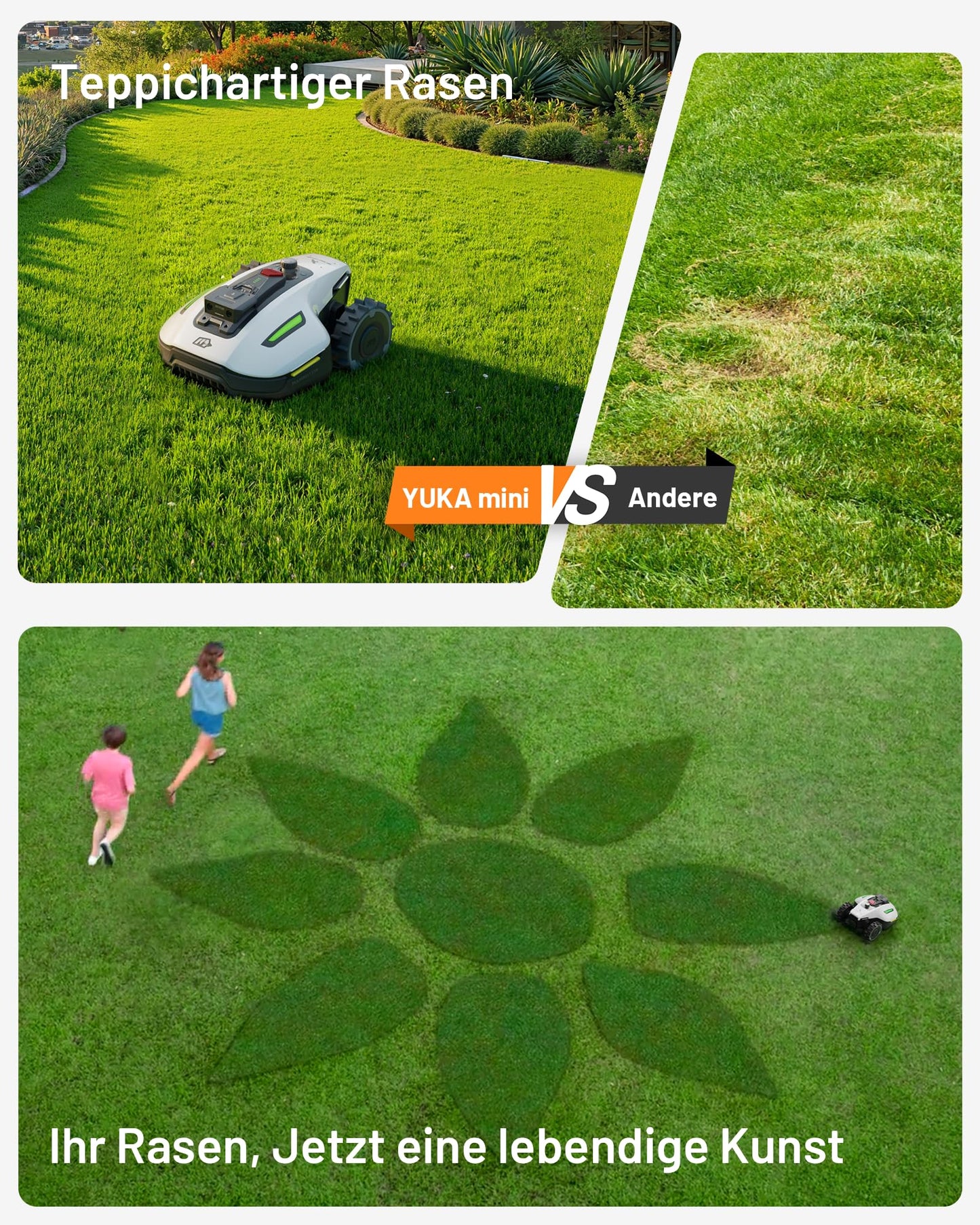 MAMMOTION YUKA Mini 500 Mähroboter ohne Begrenzungskabel,Empf. 500 m², NetRTK+Vision Rasenmäher Roboter, KI Smarte Hindernisvermeidung Rasenroboter, App-Steuerung mit 4G-Modul, 50% Steigung