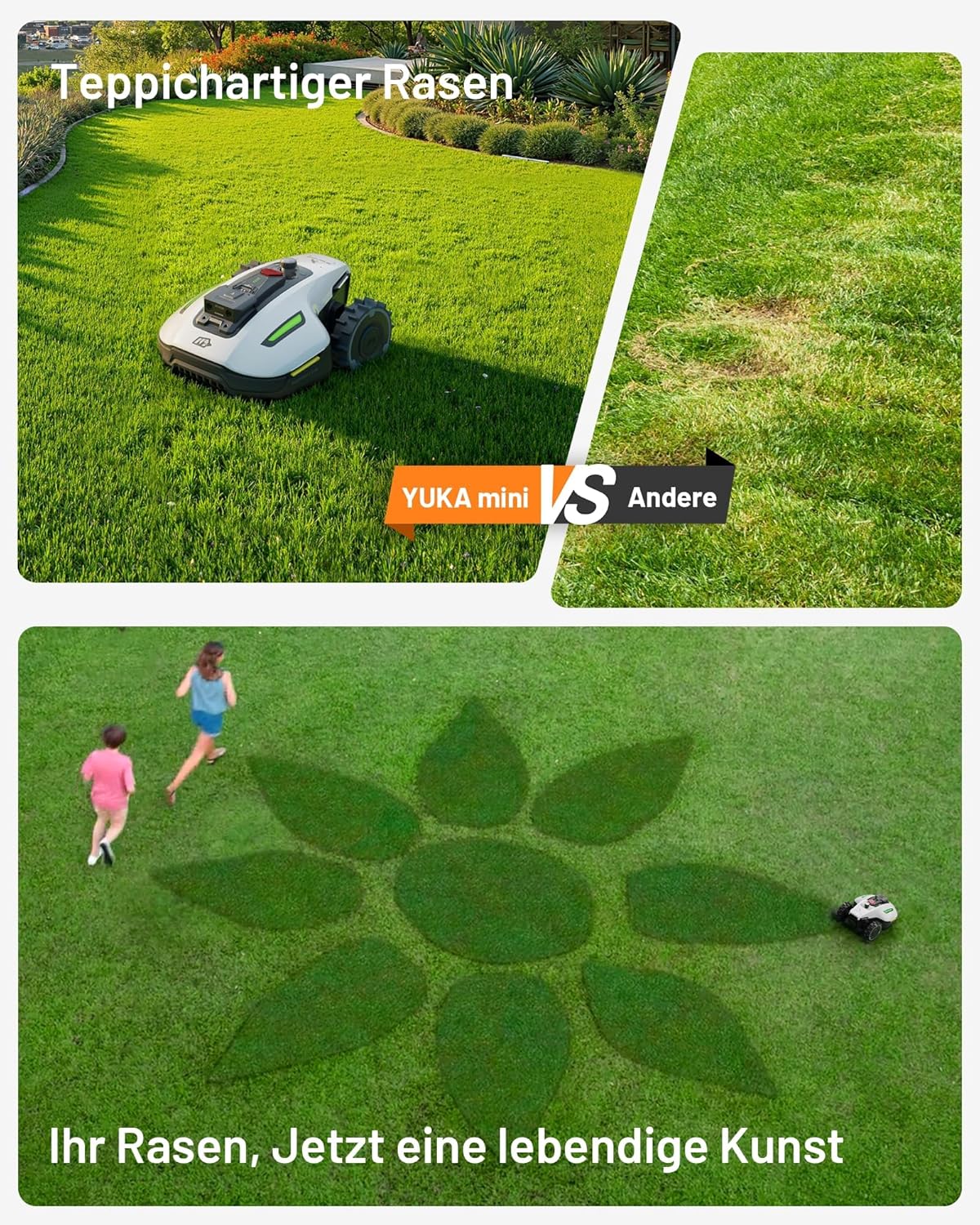 MAMMOTION YUKA Mini 500 Mähroboter ohne Begrenzungskabel, NetRTK+Vision, Keine RTK-Antenne erforderlich, Auto-Kartierung, Empf. 500m²,mit 4G-Modul, 50% Steigung