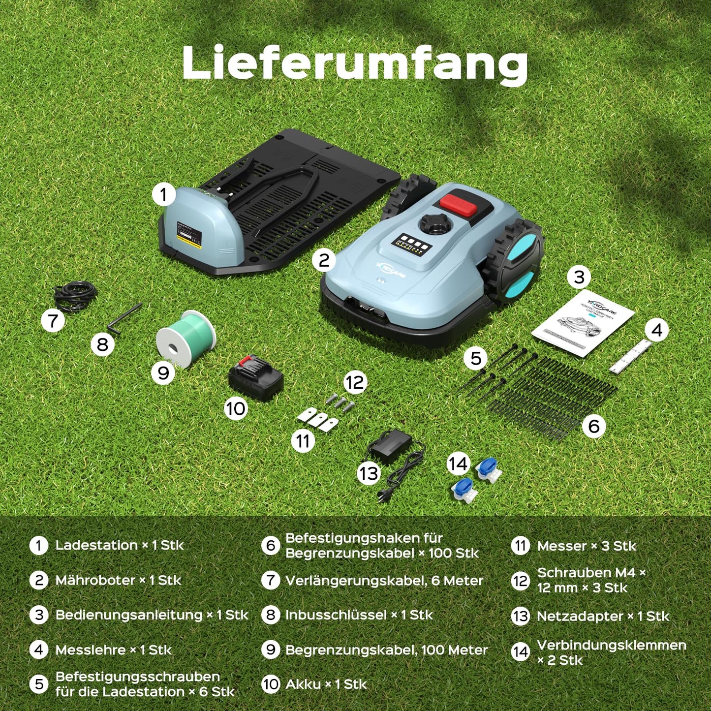 YARDCARE E400 Mähroboter mit App Steuerung,Max. bis zu 400m²,Automatisches Aufladen,Rasenmäher Roboter mit 20-60mm Schnitthöhe Rasenroboter,Weniger als 60 dB,RegenSensor