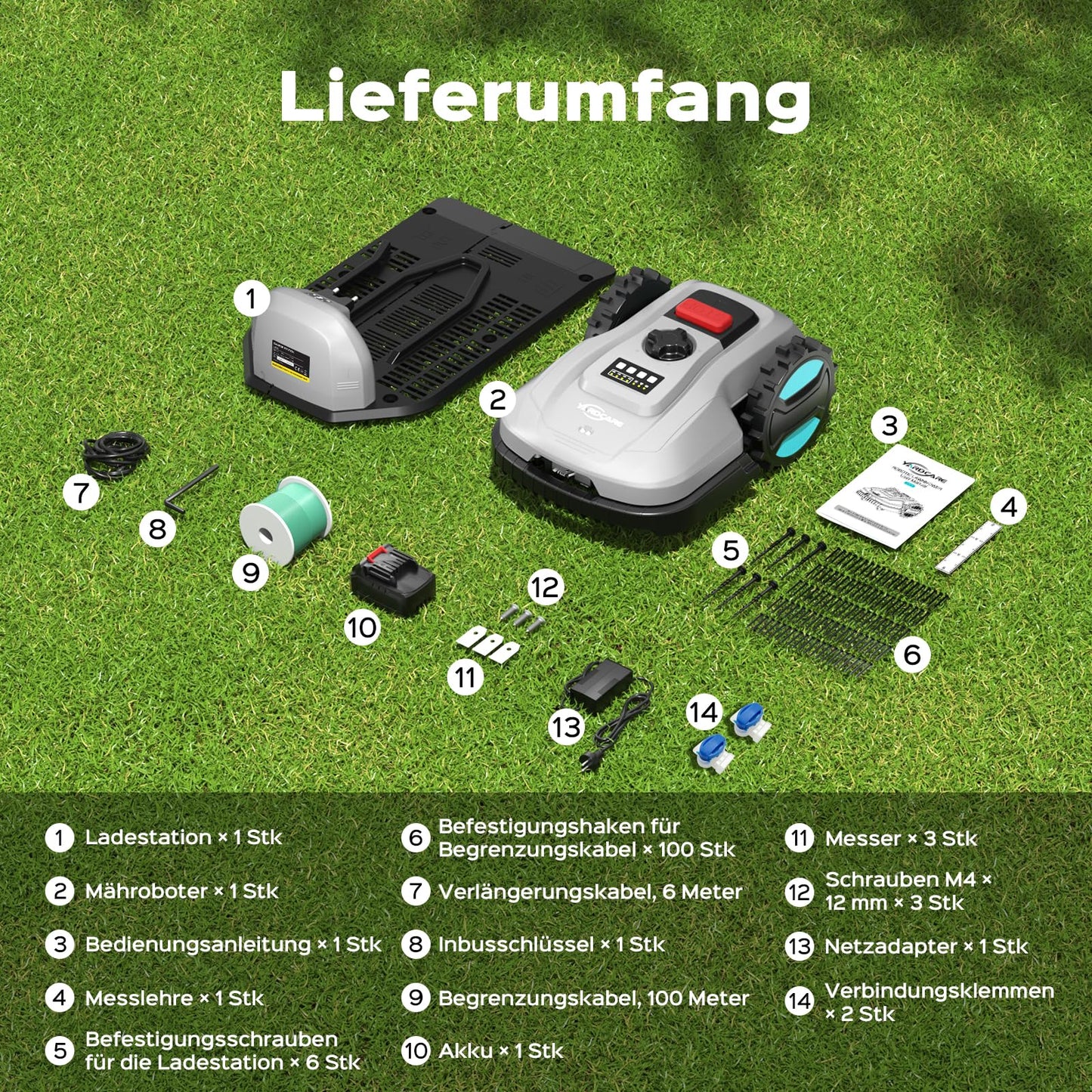 YARDCARE E400 Mähroboter mit App Steuerung,Max. bis zu 400m²,Automatisches Aufladen,Rasenmäher Roboter mit 20-60mm Schnitthöhe Rasenroboter,Weniger als 60 dB,RegenSensor