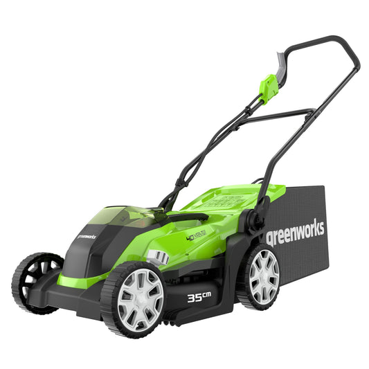 Greenworks 40V Kabelloser Akku Rasenmäher für Flächen bis zu 400 m², 35 cm Schnittbreite G40LM35K2X, 40-Liter-Sack PLUS zwei 40 V 2Ah-Akkus und Ladegerät, 3 Jahre Garantie