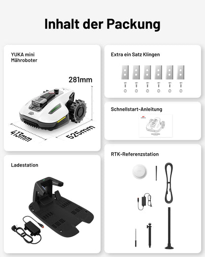 MAMMOTION YUKA Mini 500 Mähroboter ohne Begrenzungskabel,Empf. 500 m², NetRTK+Vision Rasenmäher Roboter, KI Smarte Hindernisvermeidung Rasenroboter, App-Steuerung mit 4G-Modul, 50% Steigung