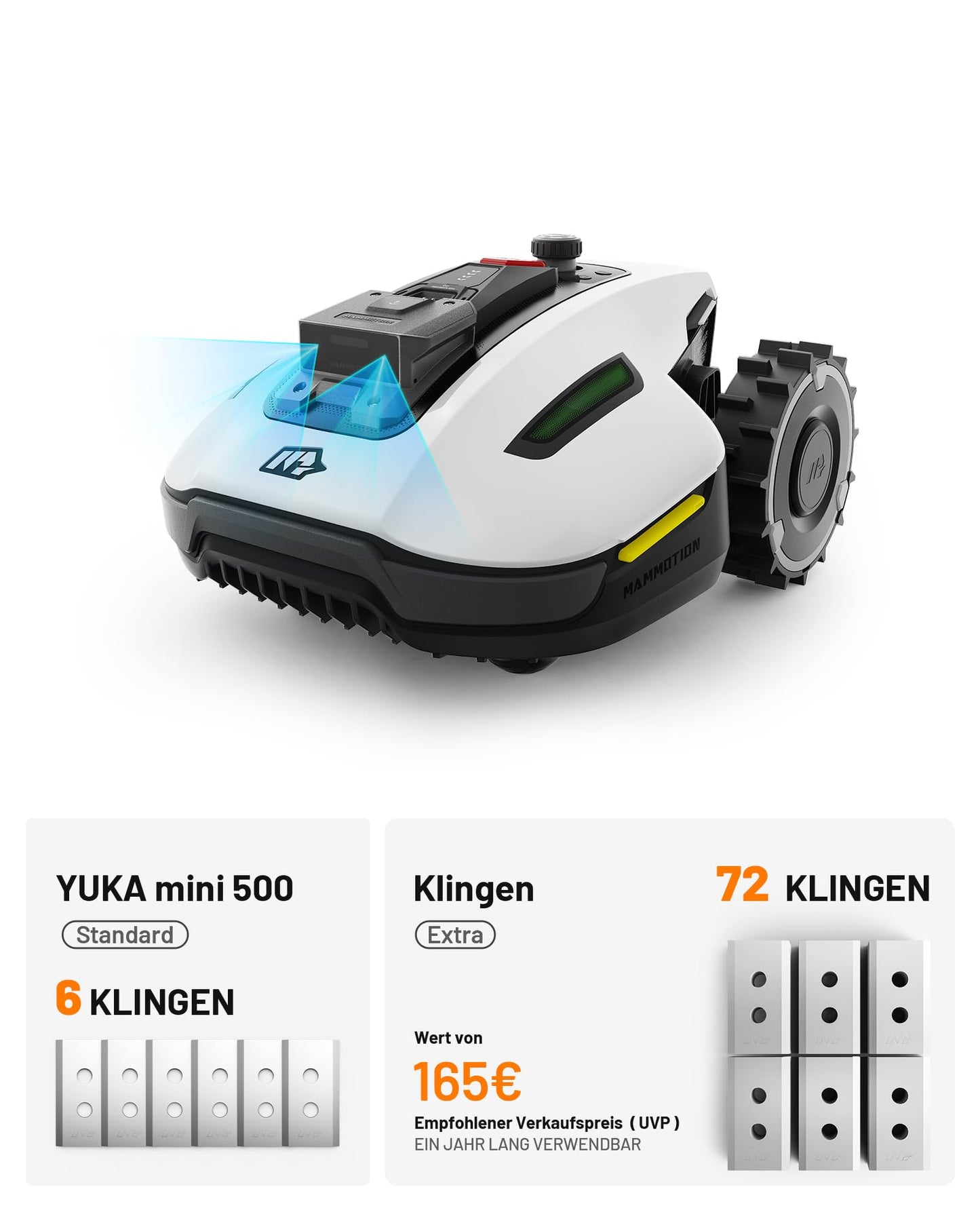 MAMMOTION YUKA Mini 500 Mähroboter ohne Begrenzungskabel,Empf. 500 m², NetRTK+Vision Rasenmäher Roboter, KI Smarte Hindernisvermeidung Rasenroboter, App-Steuerung mit 4G-Modul, 50% Steigung