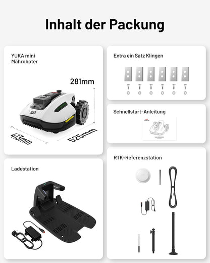 MAMMOTION YUKA Mini 500 Mähroboter ohne Begrenzungskabel, NetRTK+Vision, Keine RTK-Antenne erforderlich, Auto-Kartierung, Empf. 500m²,mit 4G-Modul, 50% Steigung