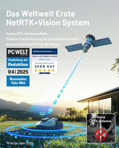 MAMMOTION YUKA Mini 500 Mähroboter ohne Begrenzungskabel,Empf. 500 m², NetRTK+Vision Rasenmäher Roboter, KI Smarte Hindernisvermeidung Rasenroboter, App-Steuerung mit 4G-Modul, 50% Steigung
