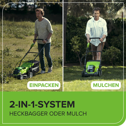 Greenworks 40V Kabelloser Akku Rasenmäher für Flächen bis zu 400 m², 35 cm Schnittbreite G40LM35K2X, 40-Liter-Sack PLUS zwei 40 V 2Ah-Akkus und Ladegerät, 3 Jahre Garantie