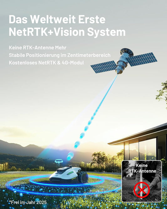 MAMMOTION YUKA Mini 500 Mähroboter ohne Begrenzungskabel, NetRTK+Vision, Keine RTK-Antenne erforderlich, Auto-Kartierung, Empf. 500m²,mit 4G-Modul, 50% Steigung