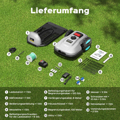 YARDCARE E400 Mähroboter mit App Steuerung,Max. bis zu 400m²,Automatisches Aufladen,Rasenmäher Roboter mit 20-60mm Schnitthöhe Rasenroboter,Weniger als 60 dB,RegenSensor